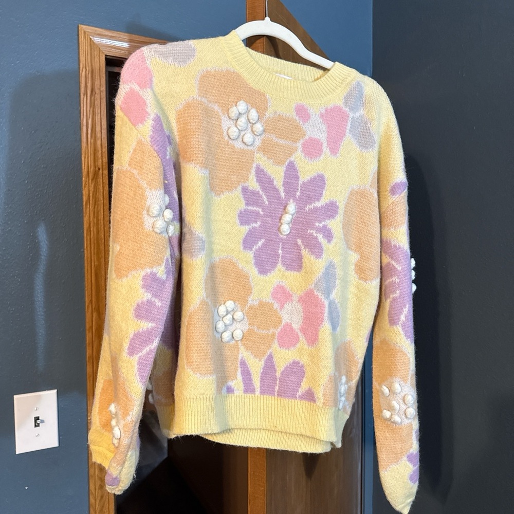 Floral Knit Sweater - Yellow, Pink, Purple
